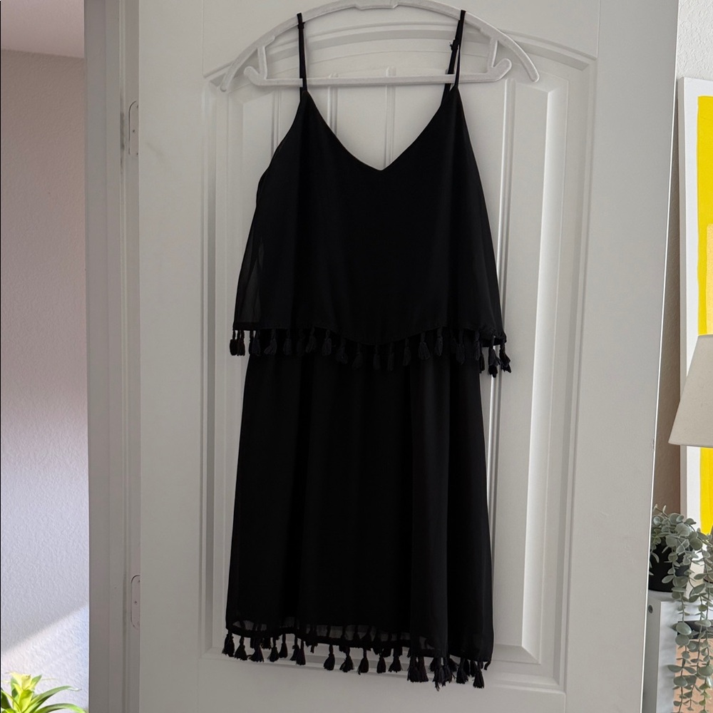 Xhilaration Black Tassel-Trim Mini Dress